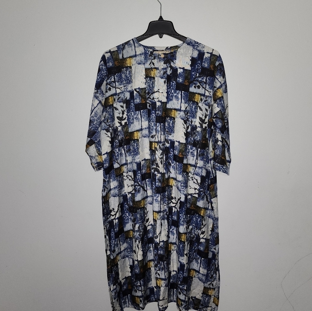 Color women's shirt dress size 4XL blue multi color patchwork
